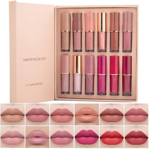 Beliky Girl Ensemble de maquillage rouge à lèvres, pigments intenses, cadeau pour les lèvres longue durée imperméable (12 couleurs) - cadeaux femmes