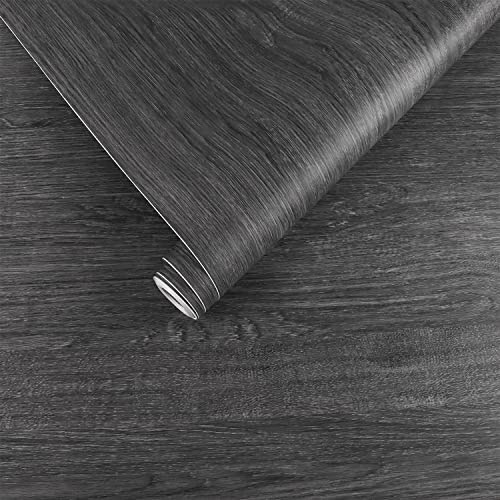 VEELIKE Klebefolie Holzoptik Schwarz 60cm x 900cm Möbelfolie Vintage Holz Sbnehmbar Holztapete Selbstklebend Schrankaufkleber Schlafzimmer Wandtapete Wohnzimmer Küchentapete Abwaschbar Tischdeko