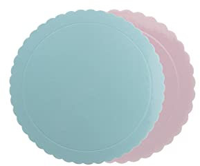 dekora - Base para Tartas de Cartón Redonda con Borde Ondulado - Perfecta para Tartas, Cupcakes y Postres en Fiestas y Eventos - 2 colores Azul y Rosa - Diámetro 25 Centímetros