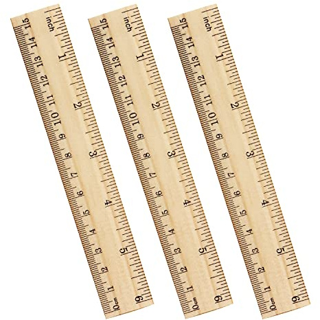 ZZTX 3 Pack Wooden Ruler 6 Inch(15 cm)