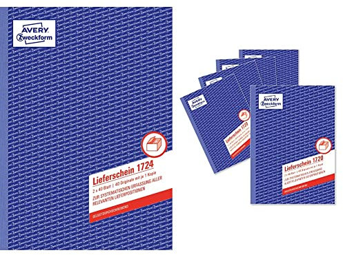 AVERY Zweckform 1724 Lieferschein (DIN A4, 2 x 40 Blatt) weiß, gelb & 1720-5 Lieferschein (DIN A5, selbstdurchschreibend, 2 x 40 Blatt) im 5er Pack weiß, gelb