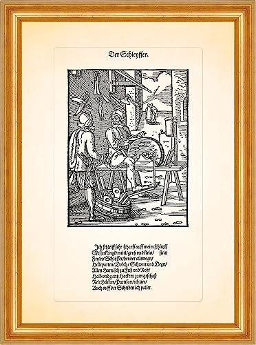 Biller Antik The Schleyffer The Scissor Grinder Axe Amman Woodcut Stands 084 Framed