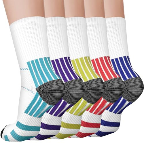 WoKuAng Calcetines de compresión para las mujeres y los hombres 5 pares de circulación 15-20 mmHg es mejor para todo el día use enfermera corriendo (FR/ES, Letras, XXL, Regular, Regular, Multicolor)