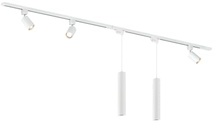 Qub Focus III 1-Phasen Led Schienensystem Komplettset - 300cm - Set 3 Spots und 2 Pendelleuchten - 3x 1m Licht Schienensystem - I-Form - GU10 & LED-Kompatibel - Erweiterbar & flexibel - Weiß