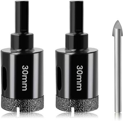 30mm Tile Hole Saw Set Josaton 2Pcs Diamond Hole Saw with Triangle Shank | Tile Hole Cutter Diamond Drill Bit for Porcelain Ceramic Granite Glass