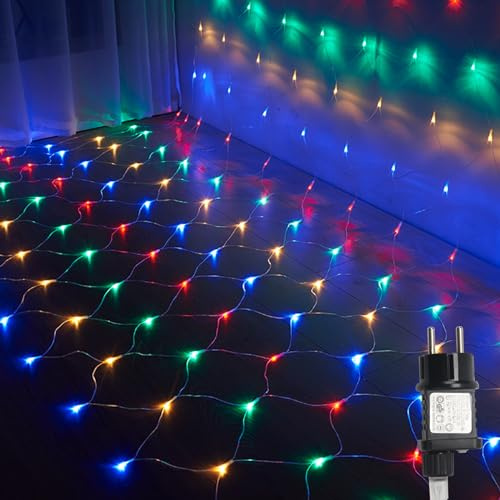 Eulenke Filet Lumineux Extérieur et Intérieur, 2.2*2.2M 200 LED, Couleur Filet Lumineux avec 8 Modes + Fonction Mémoire, IP44, pour la Décoration de Balcon, Jardin et Maison