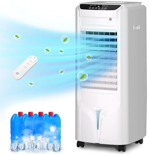 Uthfy 32 Inch Swamp Cooler Air Conditioner, 3 IN 1 Evaporative Air Cooler with 4.2 Gal Water Tank, 4 Mode, 3 Speed, Remote Control, 120° Oscillation, 12 H Timer, Portable AC for Indoor Room, Bedroom