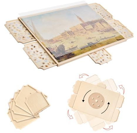 VEVOR Tavolo per Puzzle 1020 x 745 mm da 2000 Pezzi, Set da Tavolo per Puzzle Standard Portatili in Legno con 5 Cassetti e Coperchio, Anello di Base Rotante a 360° per Adulti, Facile da Riporre