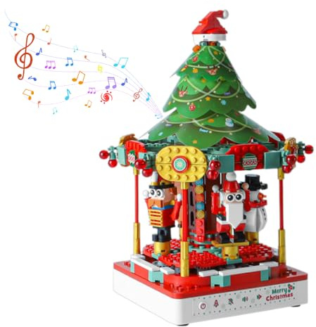 WRQIOO Klemmbausteine Weihnachten Spieluhr, 2-in-1 Weihnachtsbaum Spieluhr Bauspielzeug, Weihnachtsbaum Bausteine Set mit 543 Bausteinen, Darunter Weihnachtsmann, Elch usw für Kinder ab 6 Jahren
