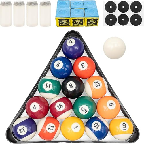 MALLOOM Set di palline da biliardo con triangolo, gesso, punte di coda e pastiglie di marcatura, 16 palline in resina, 58 mm, kit completo di accessori per tavolo da biliardo