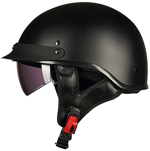 ILM Half Helmet Motorcycle Open Face Sun Visor Quick Release Buckle DOT Approved Cycling Motocross Suits Men Women 205V (M, Matt Black)