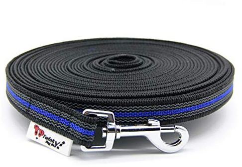Twinkys Dog Style Schleppleine Hund – schwarz blau 7,5 Meter 20 mm – gummierte Trainingsleine mit Handschlaufe – strapazierfähig & wetterfest – ideal für Rückruftraining, Freilauf & Hundesport
