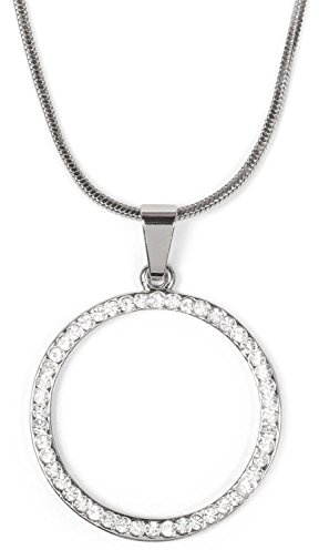 styleBREAKER Damen Halskette Strass Anhänger rund, Modeschmuck, Silbergrau