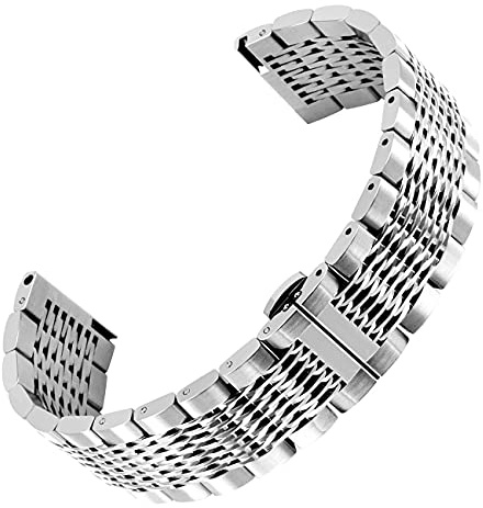 Kai Tian Armbanduhr Schnellverschluss Elite Uhrenarmband Edelstahl 20mm 22mm Mesh Uhrenarmband für Damen Herren mit Butterfly Schnalle Silber Schwarz Ersatz Armband