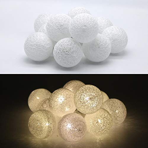 Tronje 10 LED-bomullskulor, 6 cm – 1,9 m kulljusslinga, 4 h timer, batteridrivna, ljuskulor, varmvit