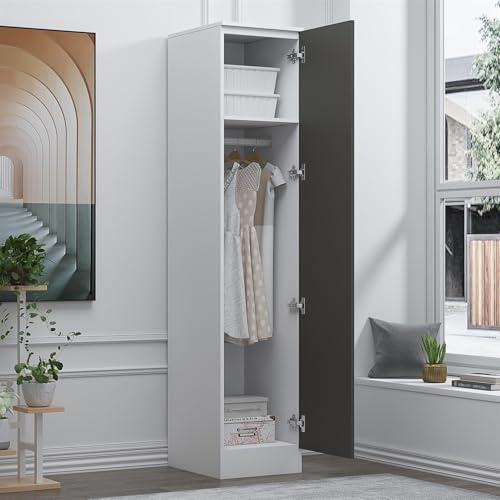 Reflect 1 Door High Gloss Wardrobe | Grey & White, Durable Melamine Finish | Modern Bedroom Storage with Hanging Rail & Shelves | Single Door Wardrobe, Sleek Design