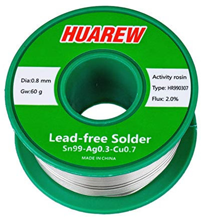 HUAREW HR990307 Sn 99-Ag 0,3-Cu 0,7 filo per saldatura senza piombo con anima in colofonia (0,8 mm, 60 g)