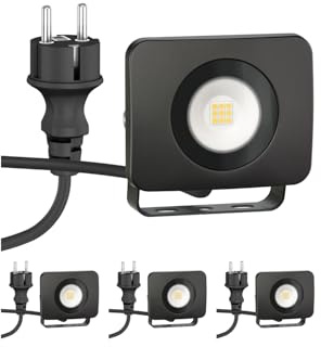 ledscom.de 4x LED Gartenstrahler WEGA für außen, IP44, Stecker, schwarz, 10 W, 935lm, warmweiß