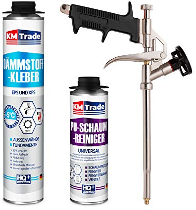 SET Dämmstoffkleber 1 Dose 750ml Klebeschaum Perimeterkleber Kleber für Dämmung + 1 Reiniger + 1 Schaumpistole