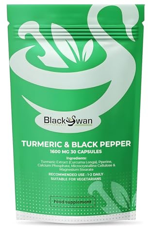 Black Swan Turmeric & Black Pepper Tablets - 1600mg Antioxidant Formula Anti Inflammatory Properties Digestive Health Heart Wellness Natural Supplement - 30 Tabs 1 Month Supply