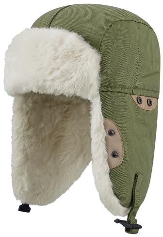 CLAPE Fliegermütze mit Kunstpelz Ohrenklappen Bomber Hat wasserdichte Winter Warme Trooper Hut Ushanka Ohrenklappe Kinnriemen und Winddichte