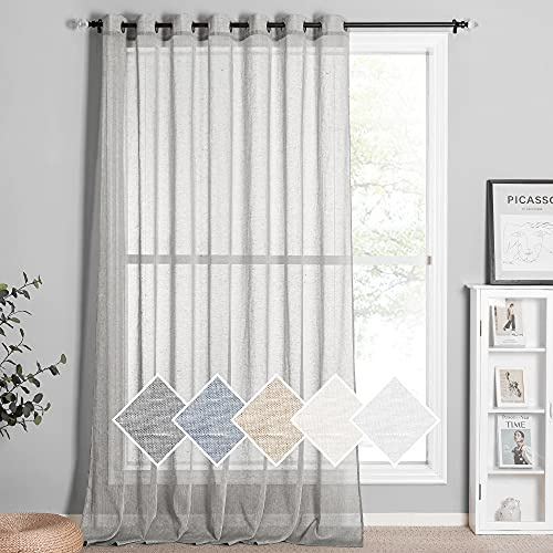 NICETOWN Grommet Linen Sheer Curtains for Sliding Glass Door, Privacy with Enough Light Through Semitransparent Sheer Drapes for Bedroom, Grey, 100W x 96L, 1 Piece