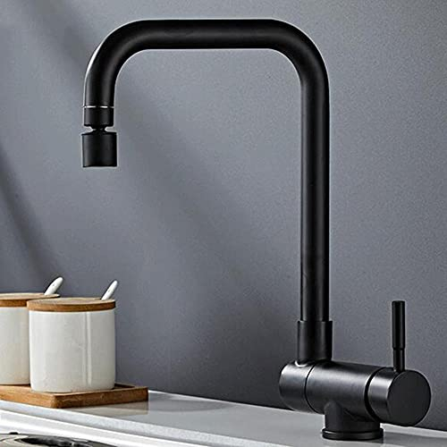 Wasserhahn Küche Klappbar vor Fenster, Küchenarmatur 2 Modelle Düsen Warm und Kalt 360° Schwenkbar Edelstahl Splash Mischbatterie Küche-Schwarz