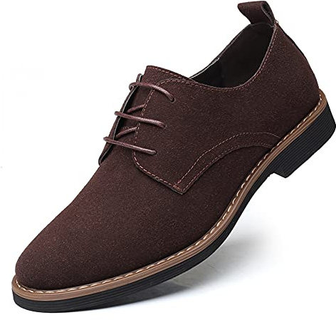 Men's Suede Leather Oxford Shoes Classic Lace Up Business Casual Shoes Brown 9.5