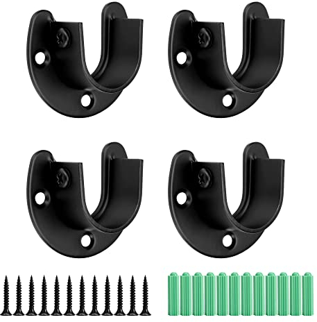 Filhome 4 Stück Rundrohr Halterung Kleiderstange Schrankstangen Halter für Schrank Duschvorhangstange Garderobenhalterung U-Form (25MM, Schwarz)