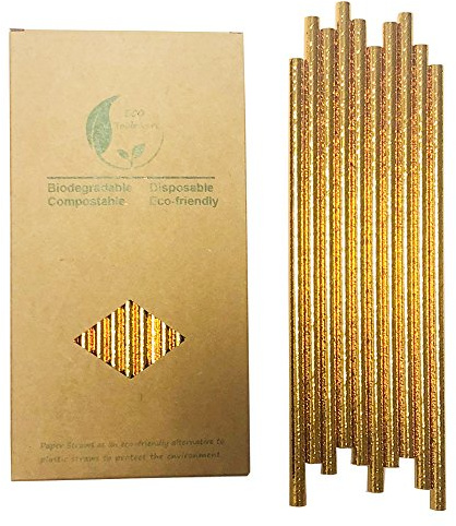 Solid Gold Paper Drinking Straws, Pack of 100 Disposable Golden Straws Gold Pop Sticks for Party in Birthday, Anniversary, Wedding, Holiday Celebrations, Party Decoration