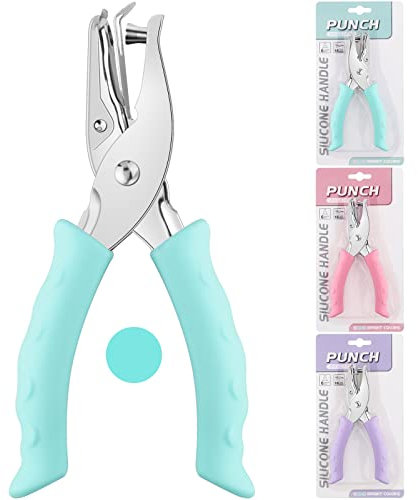 NEBURORA Hole Punch, Blue Single Hole Puncher Metal with Soft-Handled for DIY Craft Tags Clothing Ticket Scrapbook Tool, 3 Colors Options