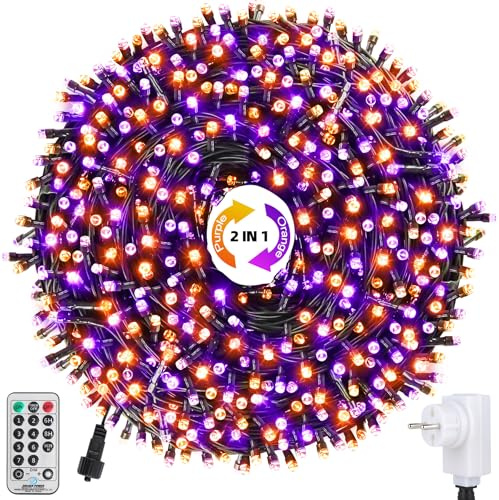 WUJUN 30m 300 LED Weihnachten Halloween Lichterketten, End-to-End Stecker Speicherfunktion Outdoor Indoor Lichterkette Weihnachtsbaum, Garten, Party, Hochzeit (Lila & Orange)
