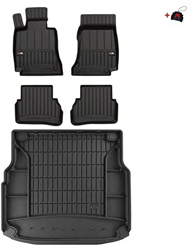 MOTOS Satz Gummifußmatten und Kofferraummatten passend für Mercedes-Benz C-Klasse W205 2014-2021 Kombi, passt nicht für Hybrid (HEV) Verbessern Sie Ihren Reisekomfort mit Antirutschmatte Auto 3D- Allw