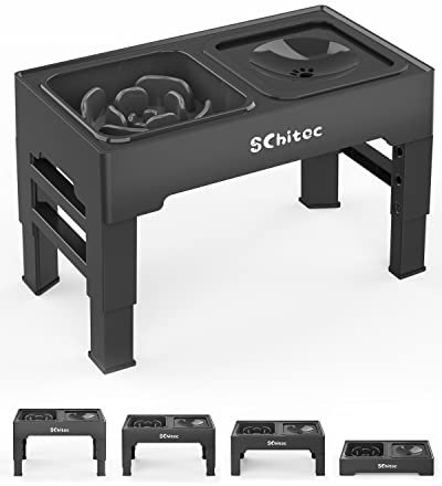 Comedero Platos Elevado Plegable para Perros/Gatos, 4 Alturas Ajustables con Cuenco de Alimentación Lenta y Cuenco de Agua Flotante, Bol para Mascotas