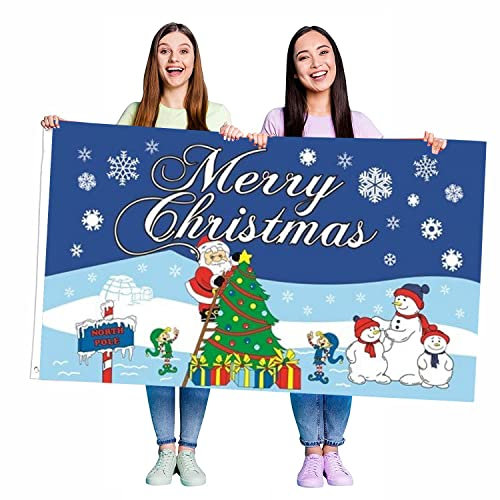 North Pole Flag - 5ft x 3ft North Pole Flag with Eyelets - Suitable for Flagpoles - Christmas Party Decoration Accessory