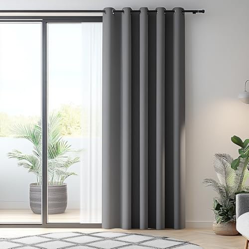 PANOVOUS Extra Breite Raumtrenner Vorhang, Trennvorhang Raumteiler Wärmeisolierend Schiebevorhang mit Ösen Raumteiler Vorhang 100 B x 96 L Zoll, Grau 1 Stück