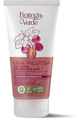 Bottega Verde - Uva Preziosa, Gel Scrub Detergente, 150 ml, con Estratto Iperfermentato di Uva Rossa, Levigante Antiossidante, per Pelli Normali