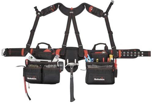 Hultafors Work Gear HT5617 Pro Framer's Combo Schürze mit Hosenträgern im Jochstil, robuster Werkzeuggürtel aus ballistischem Polyester, Vordertaschen, 2 Stahlhammerschlaufen, Stahlband-Clip, 27