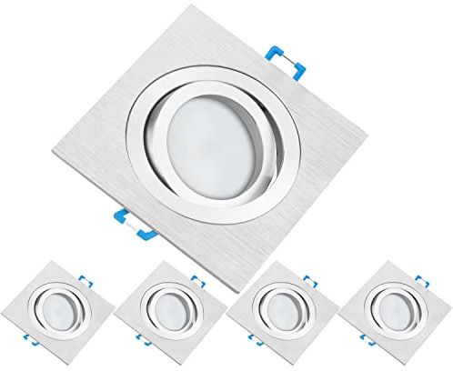 TEVEA Premium LED Einbaustrahler Schwenkbar -LED Modul 230V 5W austauschbar - Einbauleuchte auch fürs Bad - 5er Pack (Silber Eckig - Warmweiß)