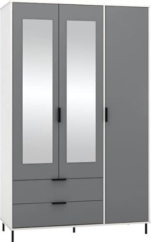 Kelsey Stores Madrid Grey White High Gloss Mirrored Wardrobe 2 Door And 3 Door Wardrobes (3 Door 2 Drawer Wardrobe)
