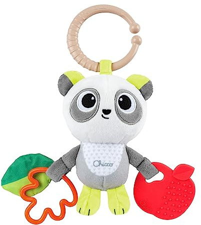 Chicco Panda skallra för första aktiviteter, i tyg med plasthängen, bitring och krok för barnvagnar och bilbarnstolar, 3–24 månader.