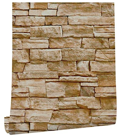 jackfru Selbstklebend Tapete 3D Wandaufkleber Vintage Backstein Stein tapeten 45cm X 6M Dekorative Aufkleber für Möbel Küche Fensterbank Schrank Wasserdicht Tapete (Vintage-Farben 4)