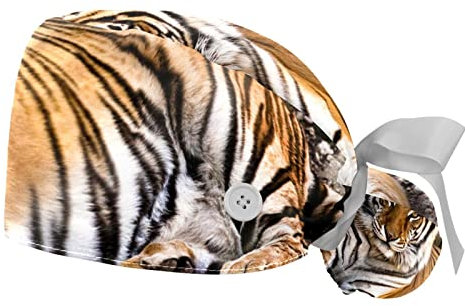 WOSHJIUK Scrub-Hut 2 Stück Arbeitsmützen mit Knopf und Schweißband verstellbar,Porträttiger in einem Zoo,Hut zum Binden