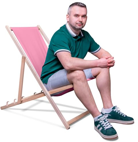 DreamRoots Liegestuhl Klappbar Holz aus Buchenholz, bis 130 kg belastbar, 3-Fach verstellbare Rückenlehne, waschbarer Polyesterbezug