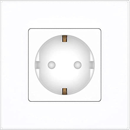 PULSAR Steckdose Unterputz Weiß 1-Fach Glas, Schuko Wandsteckdose 16A EU-Standard mit Kindersicherung und Rahmen aus Kristallglas 86x86mm