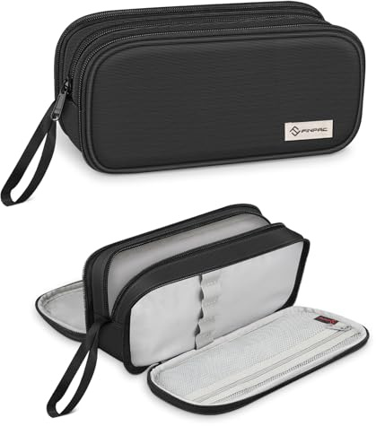 FINPAC Large Capacity Pencil Case, School Pencil Case with 3 Compartments, Pen Holder Bag School Supplies Stationery Organizer for College Office Students, Black, taille 23.9 x 10.9 x 8.9 cm