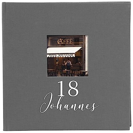 AWASG Fotoalbum Geburtstag zum selbstgestalten | Fotobuch 25x25 cm personalisiert mit Name | Album aus Leinen 60 Seiten weiß (dunkelgrau)