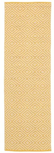 RugVista Solveig Matta, 80 x 250 cm, Gul/Vit | Kelim, Kelim Modern, Rektangulär, Kort lugg, Endast kemtvätt, Vardagsrum, Sovrum, Hall