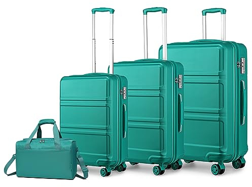 KONO Kofferset 4 Teilig Hartschalekoffer mit TSA Schloss Gepäcksets Handkoffer Mittelgroß Groß Trolleys mit 40x20x25cm Ryanair Reisetasche (55cm/65cm/74cm Koffer Trolley Set und Tasche), Türkis