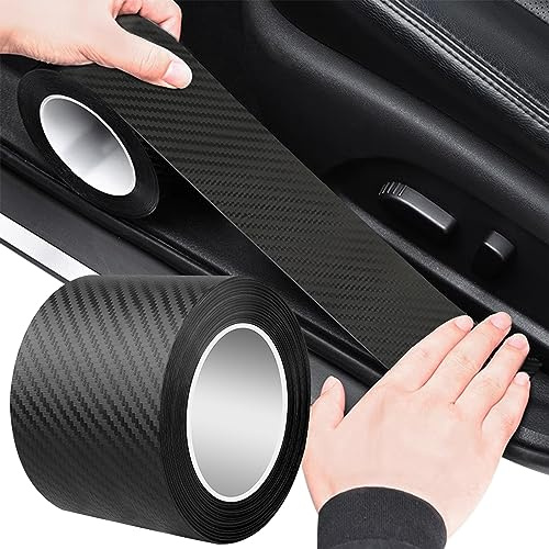 auto Einstiegsleisten Kohlefaser Aufkleber, Schwarz Schutzfolie Selbstklebend Lackschutz für Autotür und Einstiegsleisten Stoßstange (7cm x 10m)